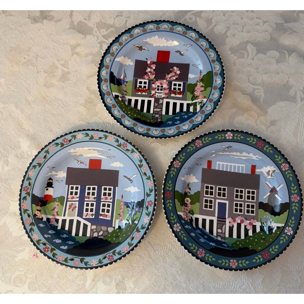 SET OF 3--Nantucket Salad Dessert Plates Stoneware Sakura Claire Murray 8"